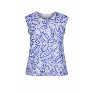 C&C CALIFORNIA Linen Tee Button Up Back M White and Blue Abstract Design